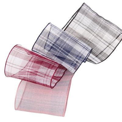China 6mm-38mm Plaid Polyester Organza Ribbon for Flower Chocolate Gift Packing for sale