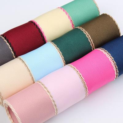China 10mm-38mm Stitched Polyester Grosgrain Ribbon ISO9001 Solid Pattern for sale