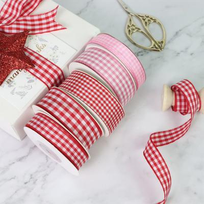 China Polyester Plaid Lattice Ribbon For Bow Making And Gift Packing for sale
