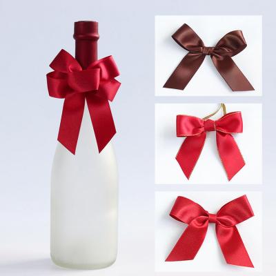 China Brown Elastic Satin Ribbon Bows Gift Wrapping For Red Wine Bottle for sale