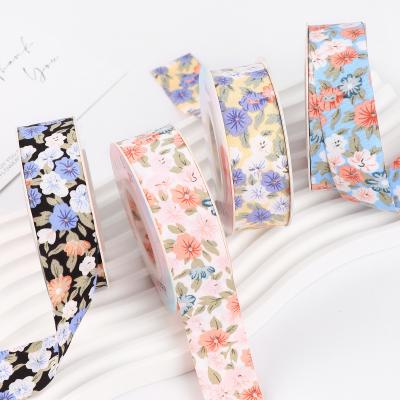 China Floral Blossom Printed Cotton Ribbon 25mm Personalized Gift Ribbon for sale