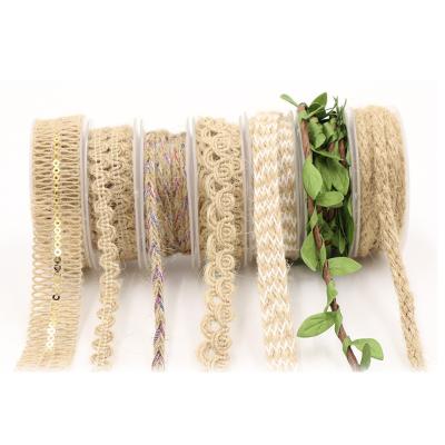 China Garment Decoration Jute Rope Ribbon Gift Packing Wired Burlap Ribbon for sale