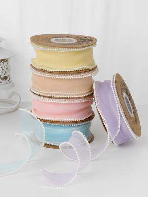 China 40mm Pearl Edge Polyester Organza Ribbon for Luxury Gift Packing for sale