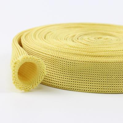 Chine Tissus à l'épreuve du feu en tricoté jaune 20 mm de largeur Tissus tubulaires en kevlar à vendre