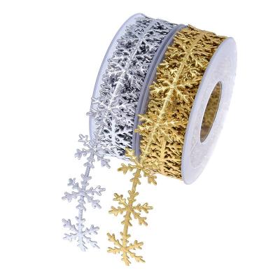 China 25mm Ultrasonic Snow Ribbon For Christmas Tree Silver Gold Color for sale