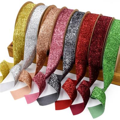 China 25mm Shinny Glitter Velvet Ribbon Tintado Oliveira Verde Velvet Ribbon à venda