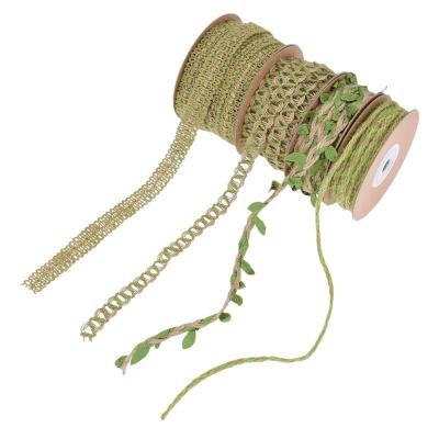 China Leaf Dark Green Burlap Ribbon 2mm-15mm*10y Jute Wired Ribbon for sale