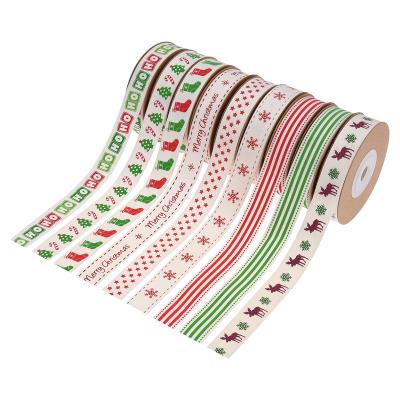 China 15mm*3y Christmas Gift Ribbon Printed White Cotton Ribbon For Presents for sale