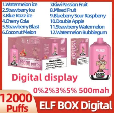 China Authentic Elf Box Digital 12000 Puff Disposable Vape 0.8ohm 25ml Type C Rechargeable Battery 0% 2% 3% 5% 12 Flavors of E en venta