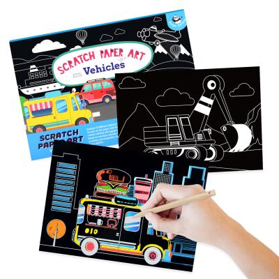 China 12 Sheets Vehicle Theme Magic Scratch Art Crafts Scratch Sticks Set For Kid for sale