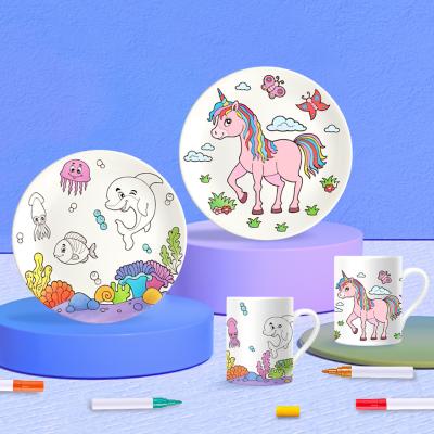 China 3 Paint Pens Children Didactic Toys Decorate Your Own Porcelain Plate / Mug for sale