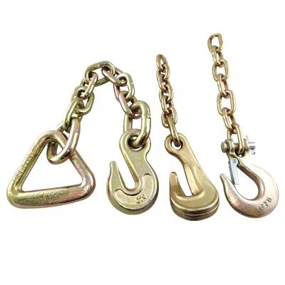 China Yellow Zinc Plated High Strength G70 Transport Chain with Hook 20Mn2 Material for sale