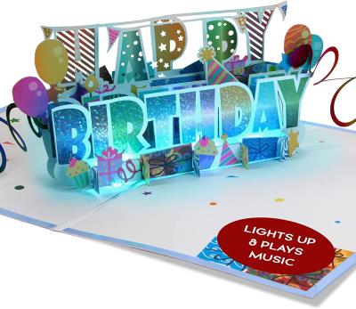 China LED Light 3D Pop Up Greeting Card For Birthday CMYK Color 14.8×21cm Size for sale