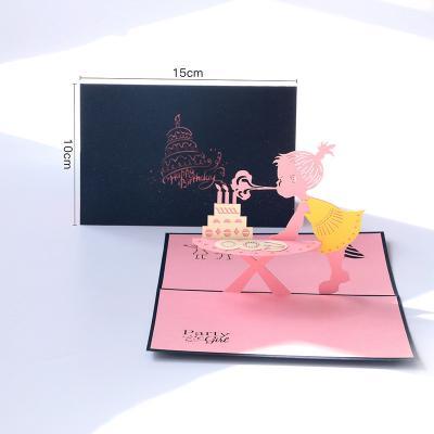 China Craft Paper 3D Pop Up Gift Card Birthday Girl Gift Card Pop Up Greeting Card Te koop