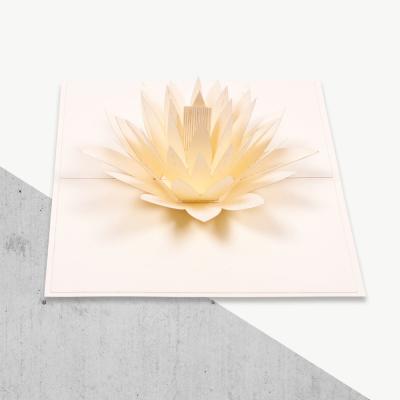 China Offset Printing 3D Pop Up Greeting Card White Water Lily Shape CE ROHS FCC Certificates for sale