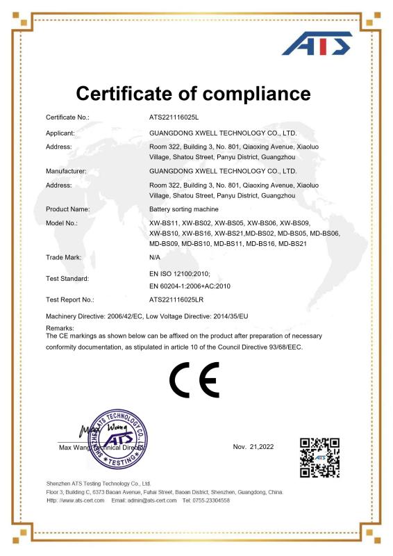 CE Certificate - Guangdong XWELL New Energy Technology CO., LTD.