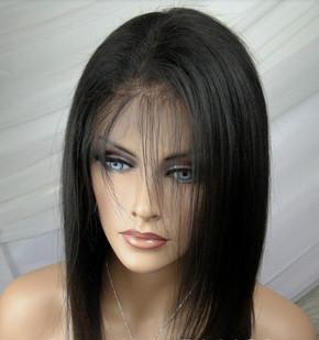 China Hand Tied Remy Straight Human Hair Wig 1B# / 5A Virgin Remy Hair for sale