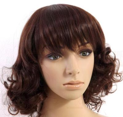 China Short Curly Synthetic Hair Wigs , 6A Synthetic Curly Wigs Darker Brown for sale