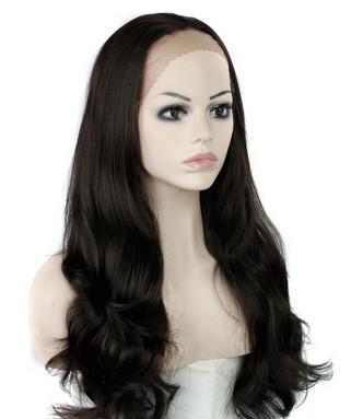 China Natural Straight Heat Resistant Fiber Synthetic Hair Wigs Lace Front With Dark Brown for sale