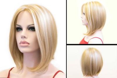 China Überlagerte kurze blonde Bob-Perücken-hitzebeständige synthetische Haar-Erweiterungen zu verkaufen