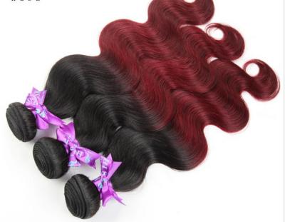 China Wine Red Hair Ombre Human Hair Extensions 12'' - 30''  Body Wave for sale