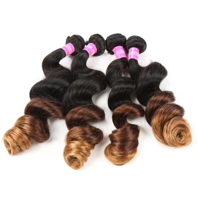 China Blonde 3 Tone Remy Ombre Hair Extensions Brazilian Hair Loose Wave 1b / 4 / 27 for sale