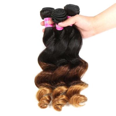 China Peruvian Hair Loose Wave 3 Tone Ombre Hair Weave 1B / 4 / 27 Blonde Hair for sale