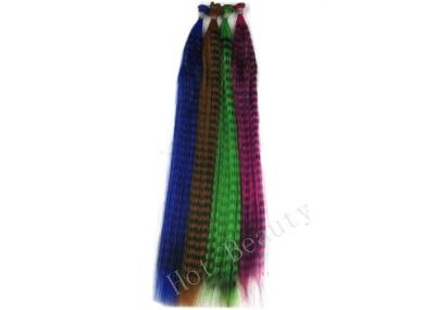 China Extensiones de colores sintéticos penacho plumas cabello lacio a rayas para dama en venta