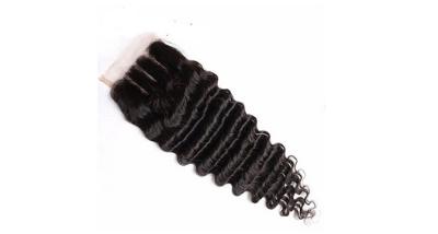 China Grade 7A Deep Wave Human Hair Lace Closure / Middle Parting Closure Real Hair for sale