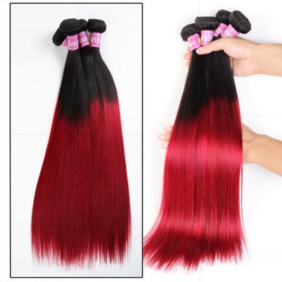 China Soft 7A Ombre Brazilian Virgin Hair 1B / Red Ombre Straight Hair 3 Bundles For Adult for sale