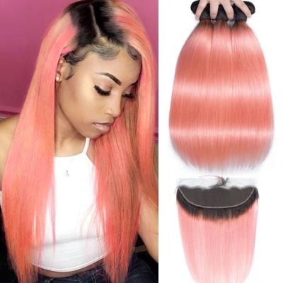 China Pink Front Ombre Human Hair Extensions Silk 10A Grade Tangle / Shedding  Free for sale