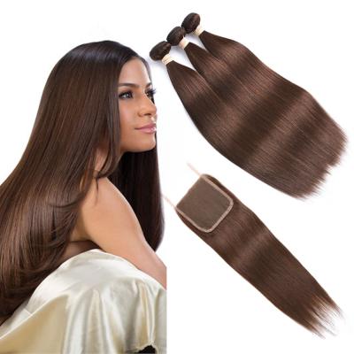 China Brown  Ombre Human Hair Extensions / Straight Human Hair Weave With 4X4 Closure for sale