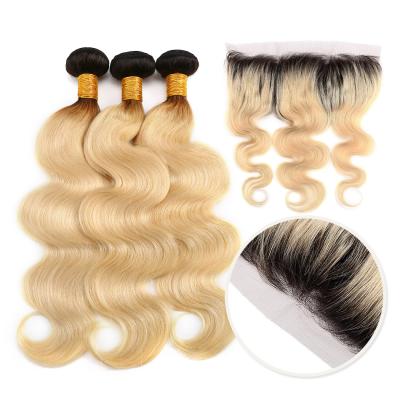 China 10A Grade 100% Peruvian Ombre Human Hair Extensions 1B / 613 Blonde Color for sale