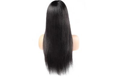 China Natural Black Full Lace Wig With Bangs 100% Virgin Silk Straight Human Hair Wigs for sale