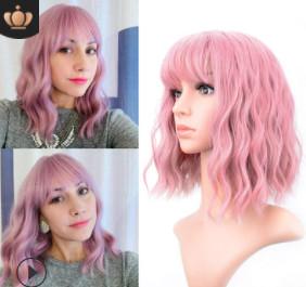 China Chemical Fiber Ombre Human Hair Extensions Curly Waves Short Pink for sale
