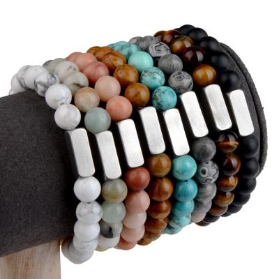 China Square Stainless Steel Natural Stone Handmade Beads Bracelets for sale