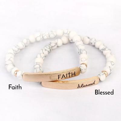 China Engraved Letter Bar Customized Frosted Handmade Beads Bracelets for sale