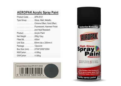 China Medium Grey Color Aerosol Spray Paint Three Years Shelf Time For Metal for sale