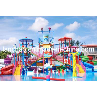 China Colorful Large Water Park Equipment Fiberglass Water Play House for sale