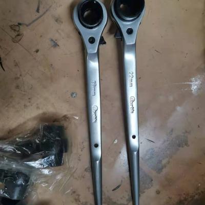 China Chrome Vanadium Steel Cold Forged 12 Points Double Sizes Socket 19mm 22mm 650Nm Germany Scaffold Grip Ratchet Wrench for sale