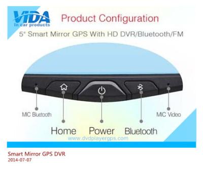 China 5 Inch 1080p Smart Car mirror GPS Player With DVR,GPS, Capacitive Screen,Bluetooth,FM for sale