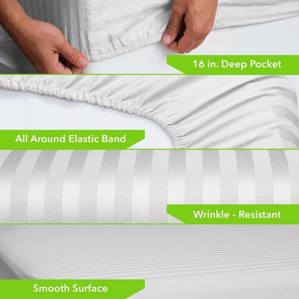 Quality 500 Thread Count 100% Cotton Fitted Sheet Sateen Weave Damask Striped Bedroom for sale