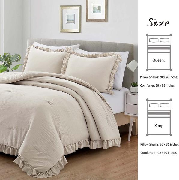 Quality Customized 3 Pieces Queen Comforter Set Farmhouse Bedding Set with Ruffle Bed for sale