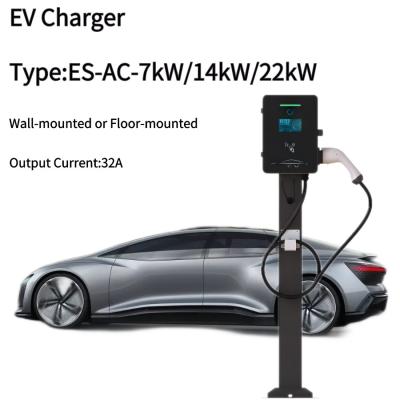 China 4.3inch Display Screen 22kw Electric Vehicle Charging Station With Dual Guns SAE J1772 for sale