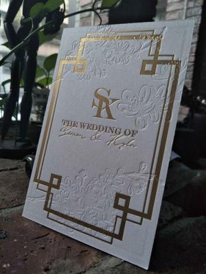China Gold Foil Custom Wedding Invitations With Blind Debossing On Pattern High Class Invites for sale