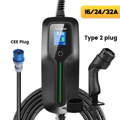 China Electric Vehicle Car Charger EV Type 2 7KW Current 32A Portable CEE Plug 220V for sale
