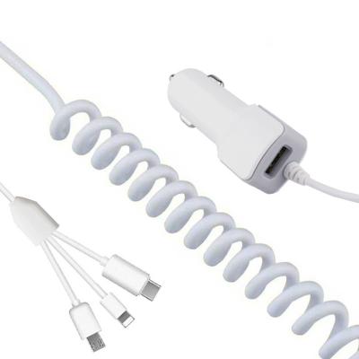 China USB Port 5V 2.1A Car Phone Charger Micro Plug With Spring Cable for sale