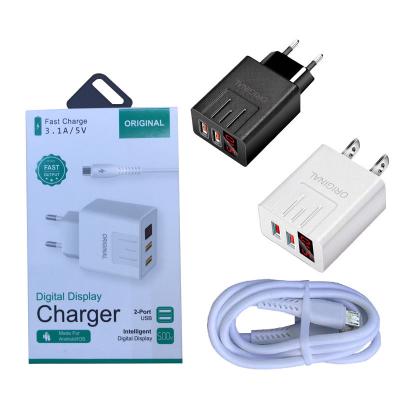 China LED Display 5V 3.1A USB Charger Kits 2 In 1 With PE Data Cable for sale