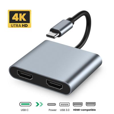 China 4 In 1 4K Type C HDMI Hub To Dual HDMI Compatible PD USB 3.0 Converter for sale