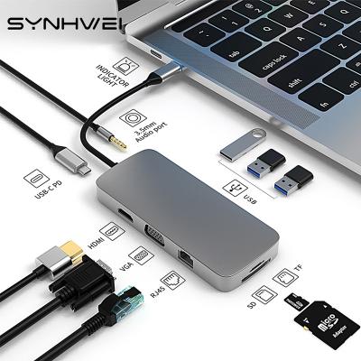 China Multiport  10 In 1 USB C HUB Type C Adapter To HDMI 4K VGA 1080P RJ45 100M SD/TF Card for sale
